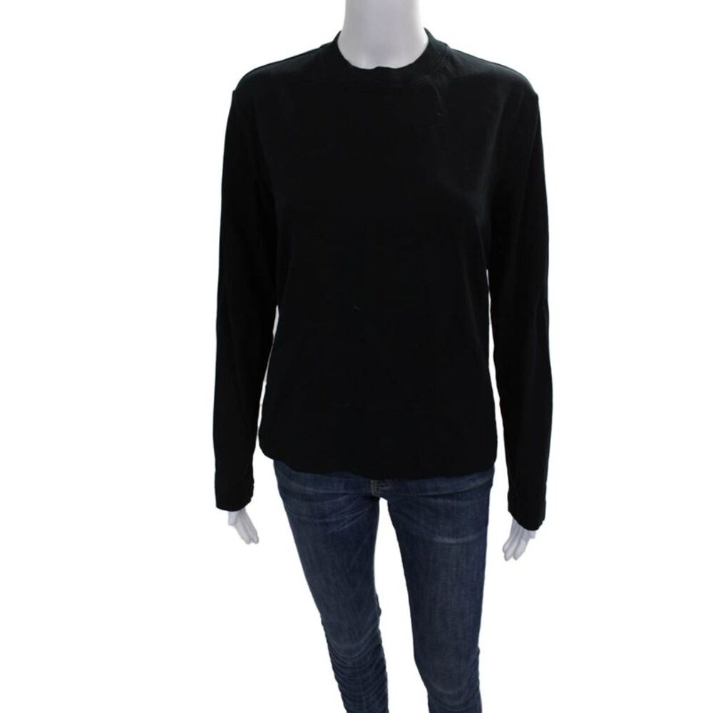 Massimo Dutti Womens Black Cotton Basic Long Sleeve T-Shirt Crew Neck Size M